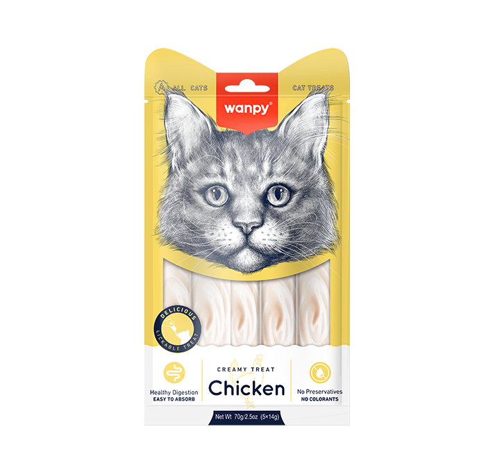 WANPY Creamy Chicken – Friandises Crémeuses à Lécher pour Chat (5 × 14 g)