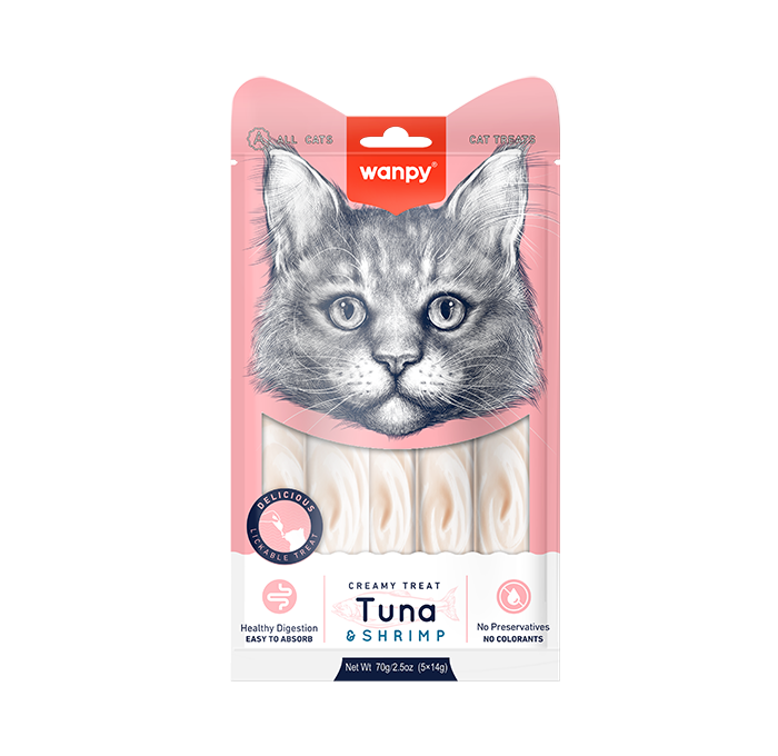 WANPY – Friandises à Lécher Thon & Crevette pour Chat (14 g × 5)