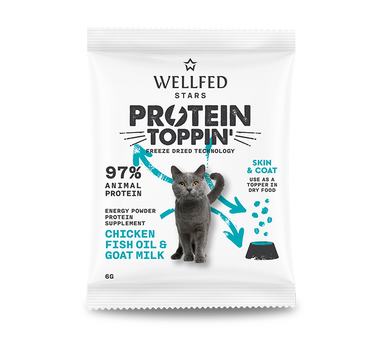 WELLFED Protein Toppin Skin & Coat Poulet, Huile de Poisson & Lait de Chèvre – 6 g