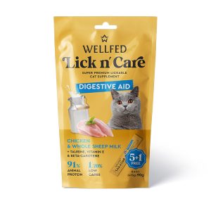 WELLFED Lick n’ Care Digestive Aid Poulet & Lait de Brebis – 5+1 × 15 g
