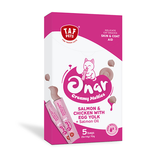 ONAR Creamy Mealties Skin & Coat Saumon, Poulet & Jaune d’Œuf – 5 × 14 g