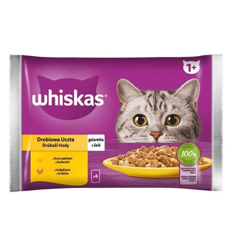 Whiskas Dinde & Poulet 4 × 85 g – Pâtée en Gelée pour Chat Adulte