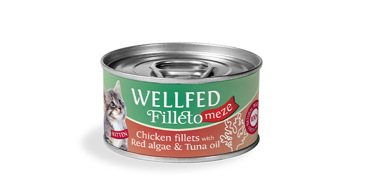 WELLFED Filletto Meze Poulet, Algues Rouges & Huile de Thon – Chaton 70 g